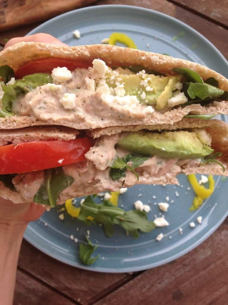 Tuna Salad on Pita bread close up