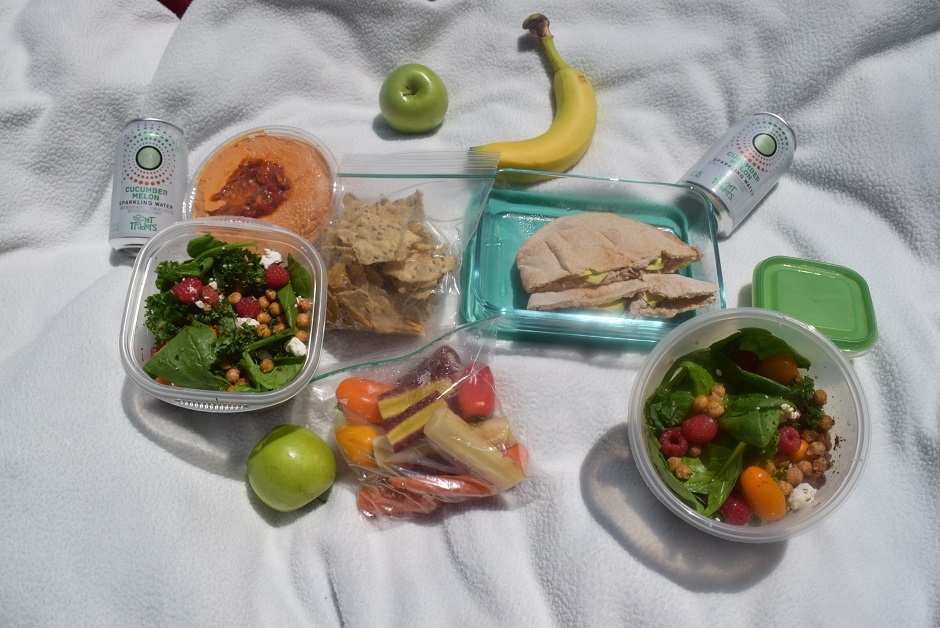 picnic foods on a blanket