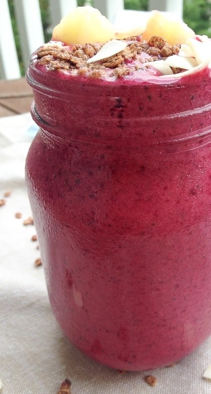 Beetroot Banana Smoothie topped with granola