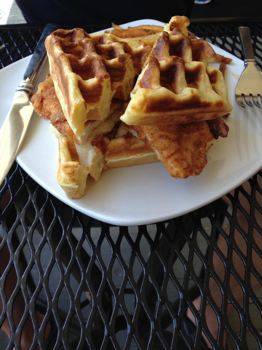 chicken and waffles, fork