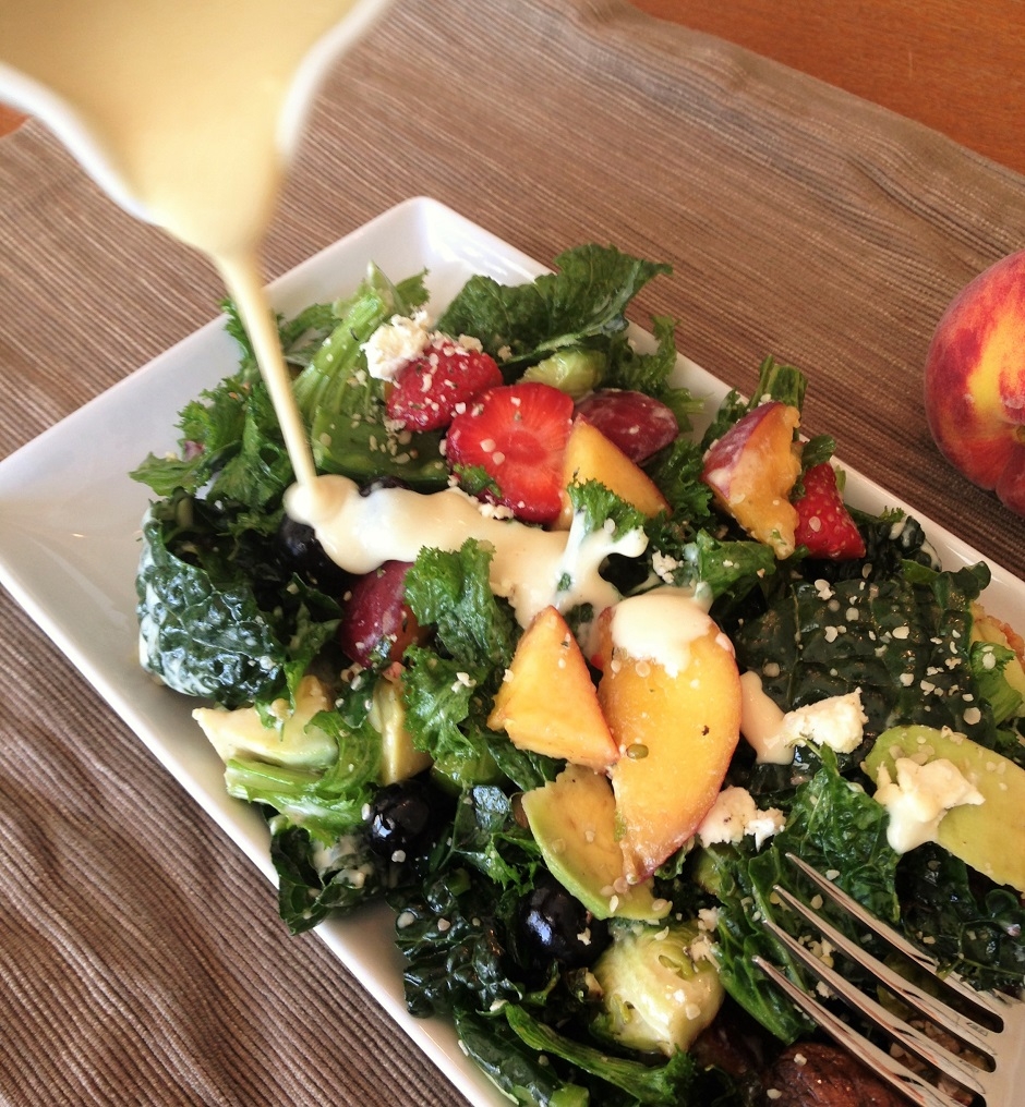 kale and mustard greens salad with dressing