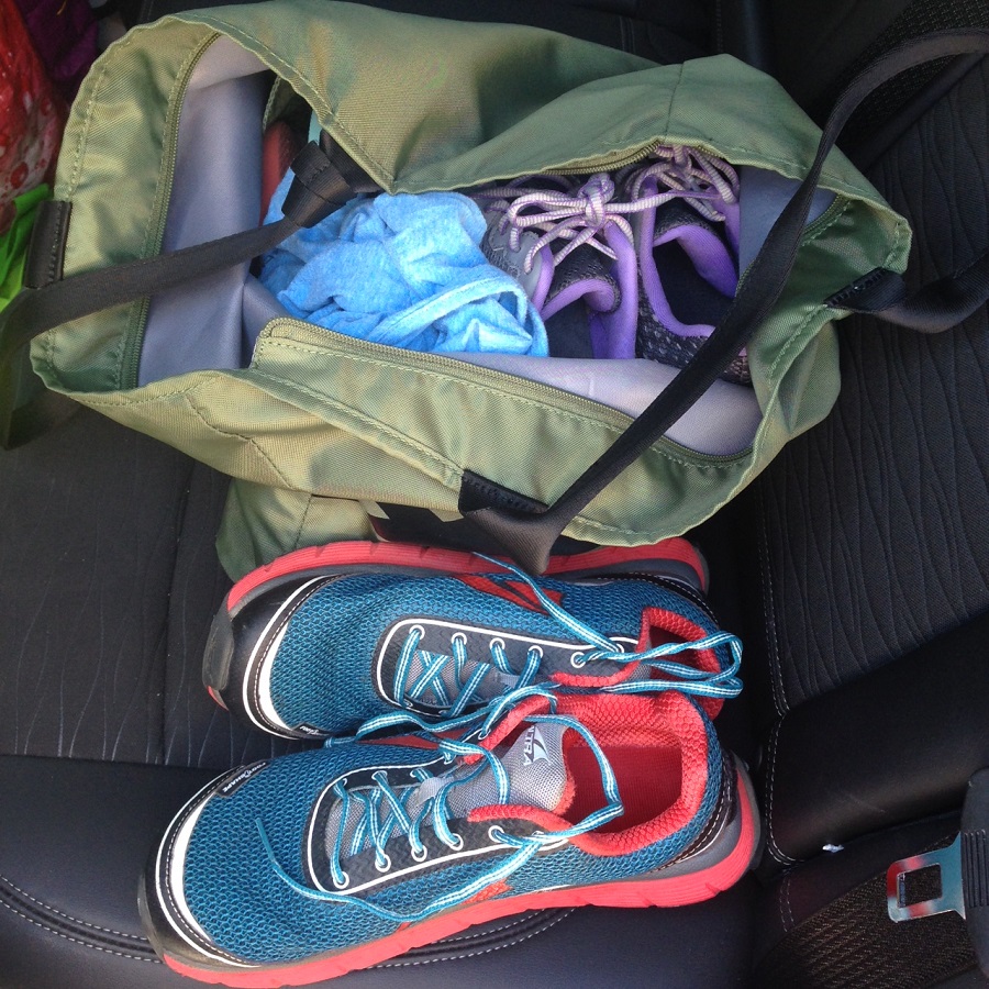 gym bag with exercise clothes and sneakers