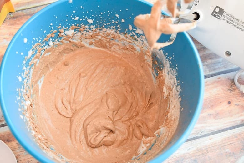 Bowl of chocolate coconut cream made with hand mixer