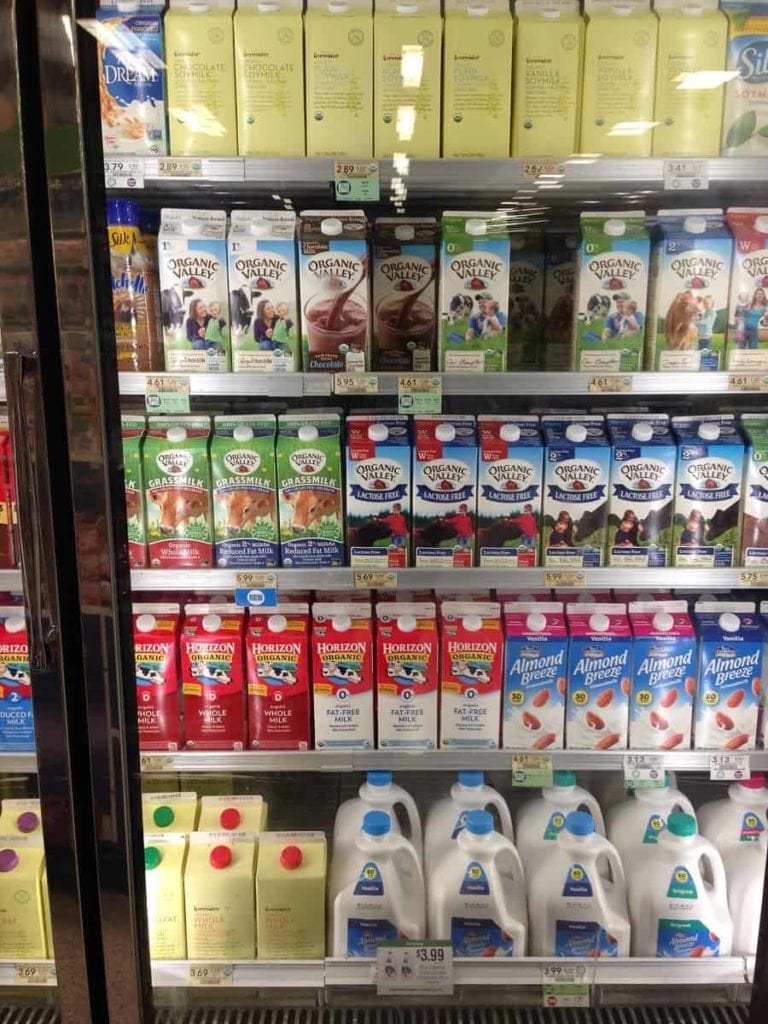 Grocery Refrigerator with different milk brand options