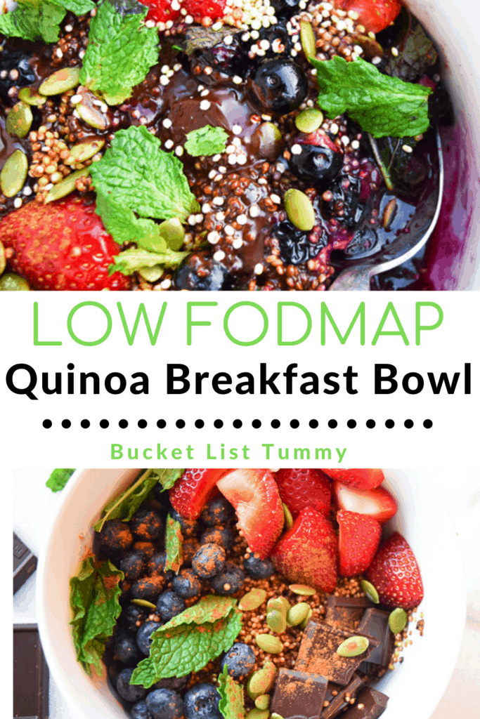 Chocolate Mint Quinoa Breakfast Bowl, Low FODMAp Recipe with text overlay | Bucket List Tummy