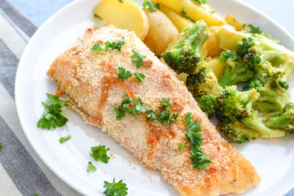Breaded salmon with broccoli and potatoes | Bucket List Tummy