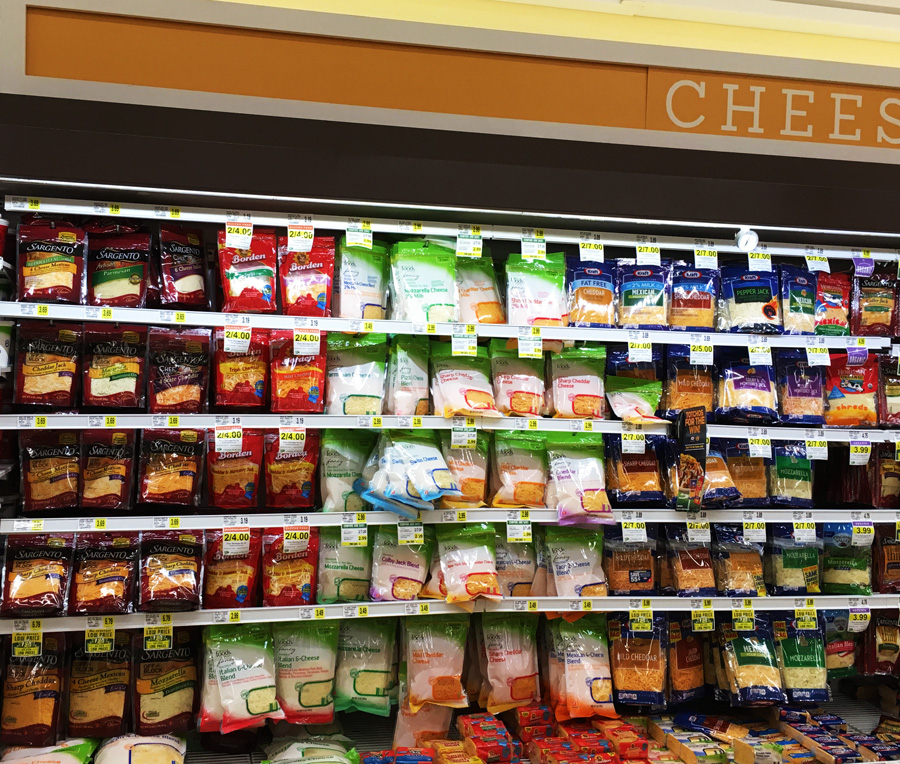 cheese selection at grocery store