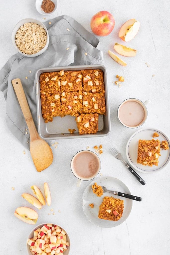 Pumpkin apple baked oats in baking container