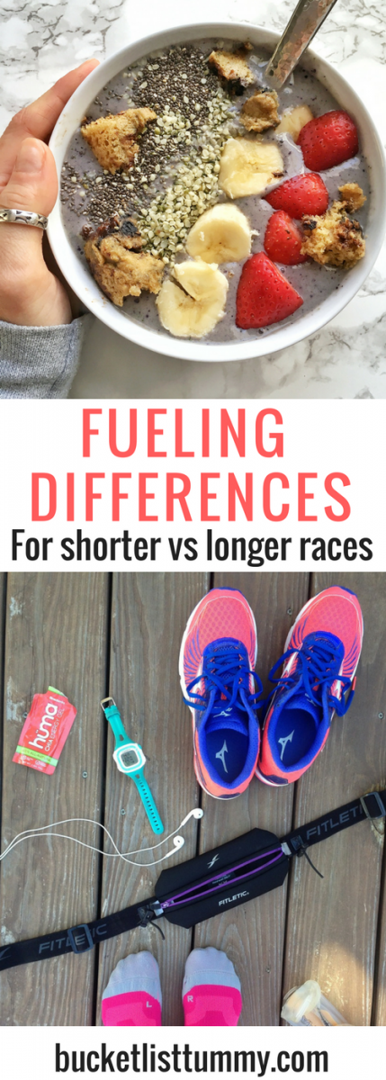 Confused about how to fuel for a 5k, or 10k vs a half or full marathon? Here are some of the basic differences on calories, electrolytes and fueling for shorter vs. longer distance races