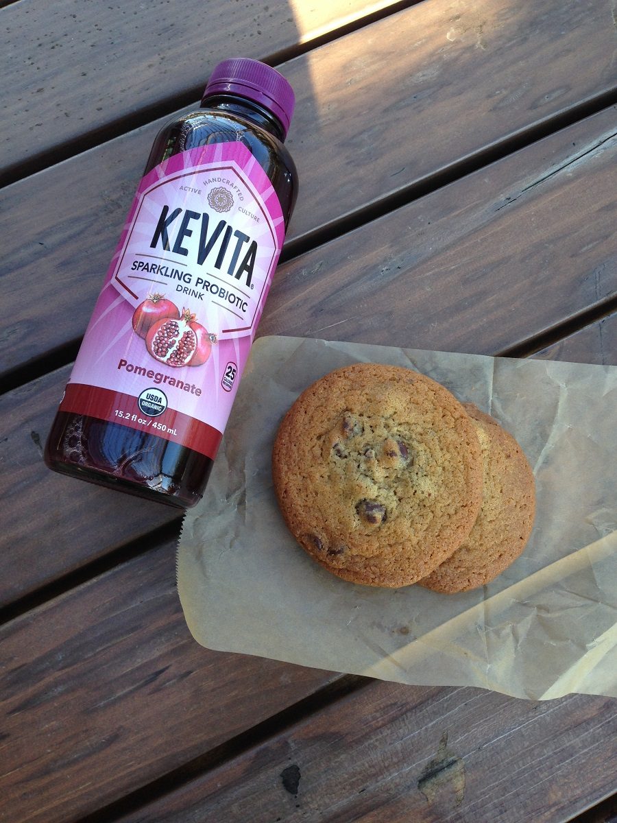 chocolate chip cookie and kevita drink