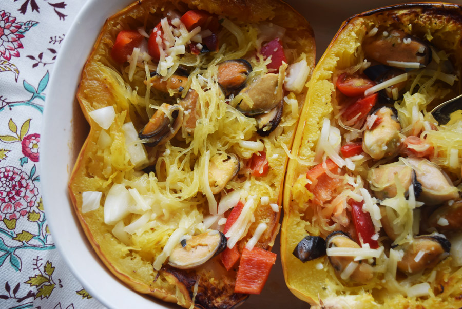 spaghetti squash with mussels