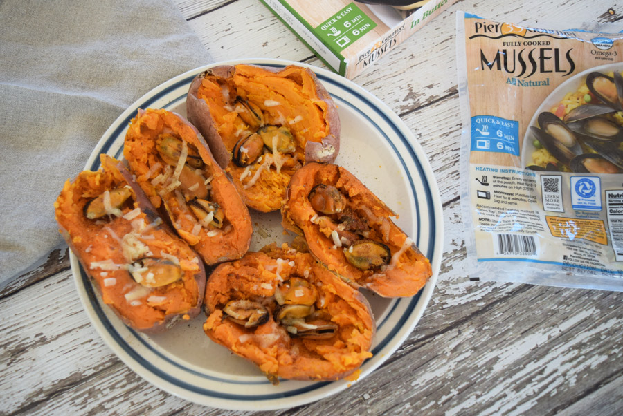 stuffed sweet potatoes with mussels