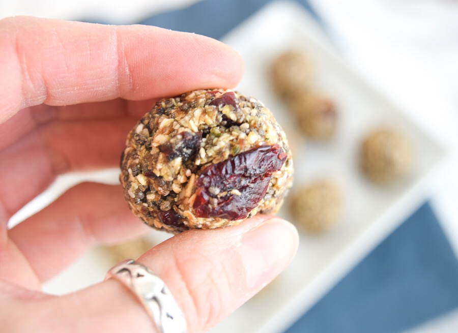 homemade energy bite with oats and dried fruit