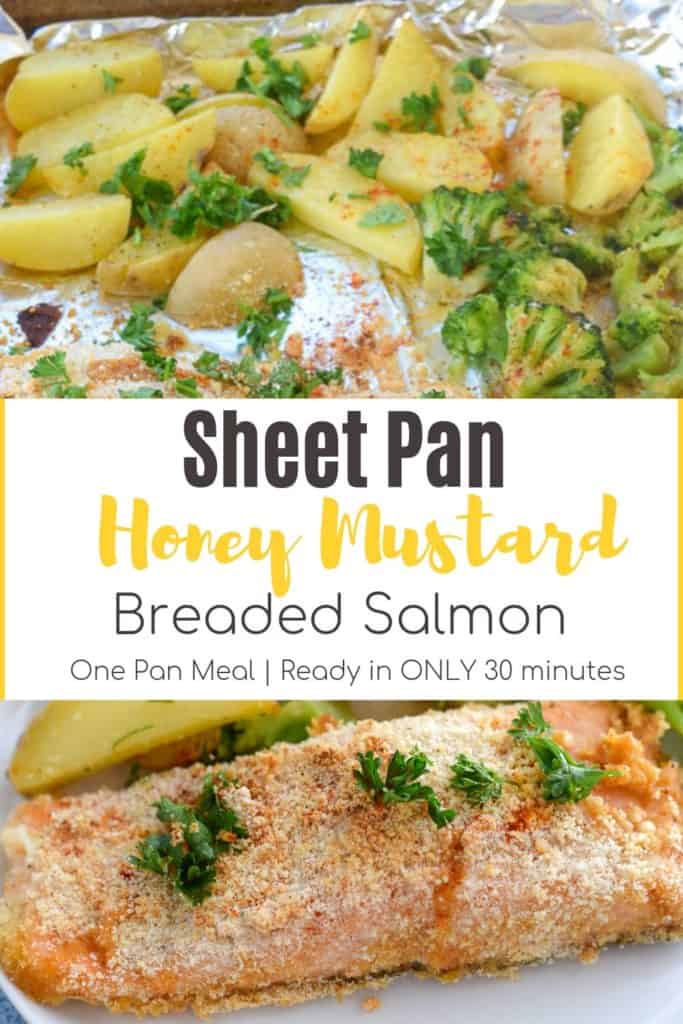 Sheet Pan Honey Mustard Salmon with text overlay | Bucket List Tummy