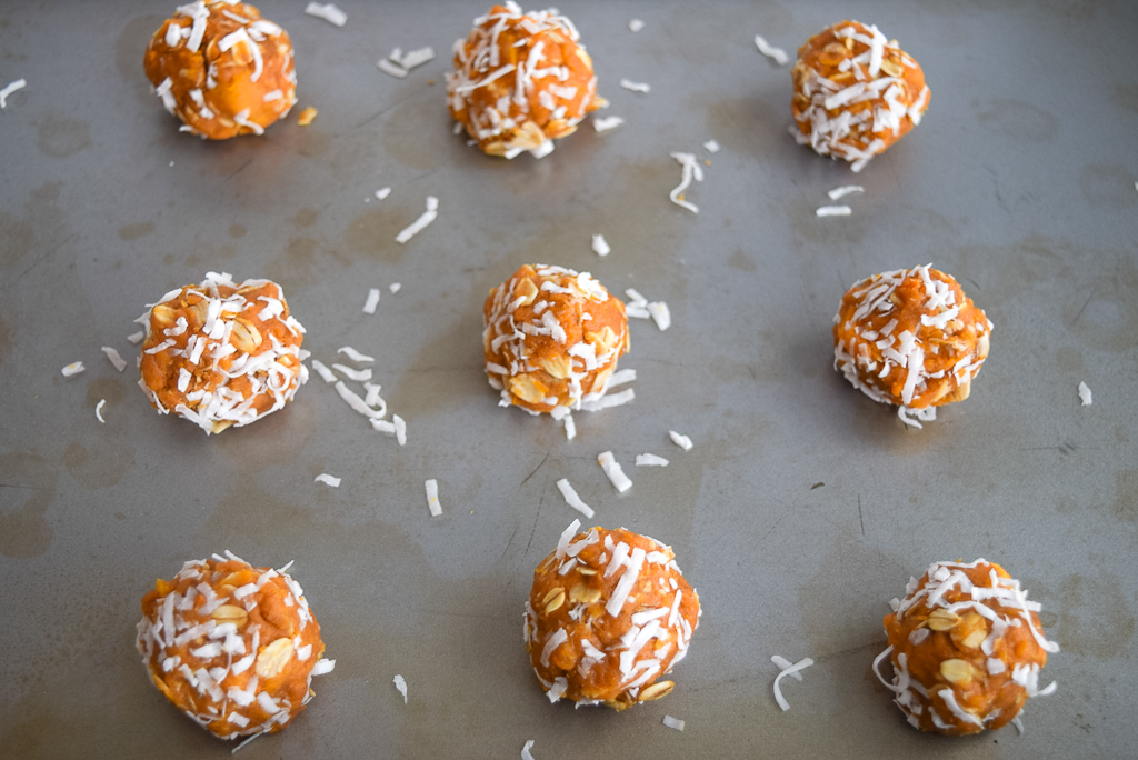 Sweet Potato Protein balls with coconut flakes