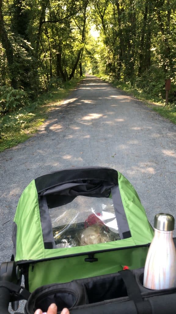 Running stroller on trail for running after C Section | Bucket List Tummy
