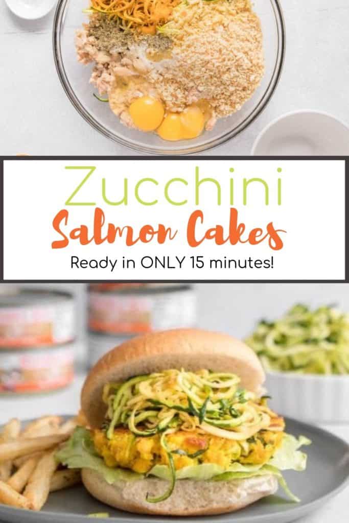 Salmon cakes with spiralized zucchini with text overlay for Pinterest | Bucket List Tummy