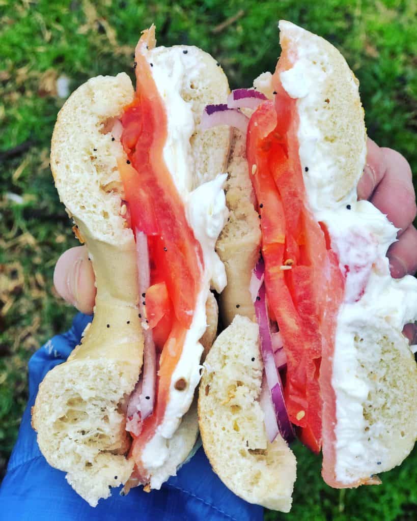 Bagel with salmon, cream cheese and tomatoes 