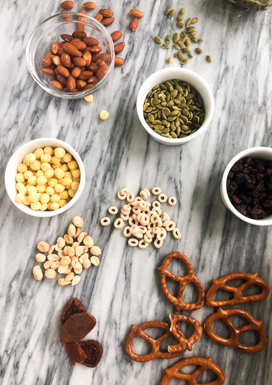 Ingredients for homemade trail mix on countertop | Bucket List Tummy
