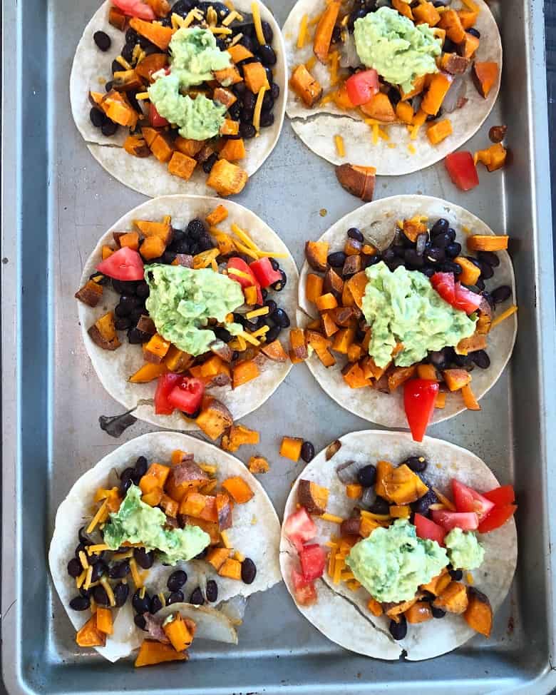 Sheetpan tacos with black beans and sweet potatoes