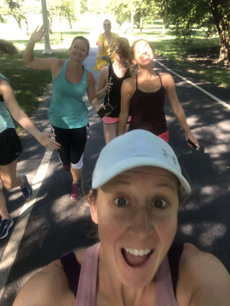 Girls running on trail in Chicago