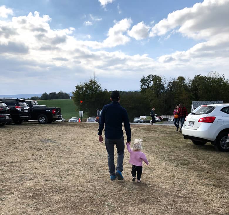 toddler walking with dad