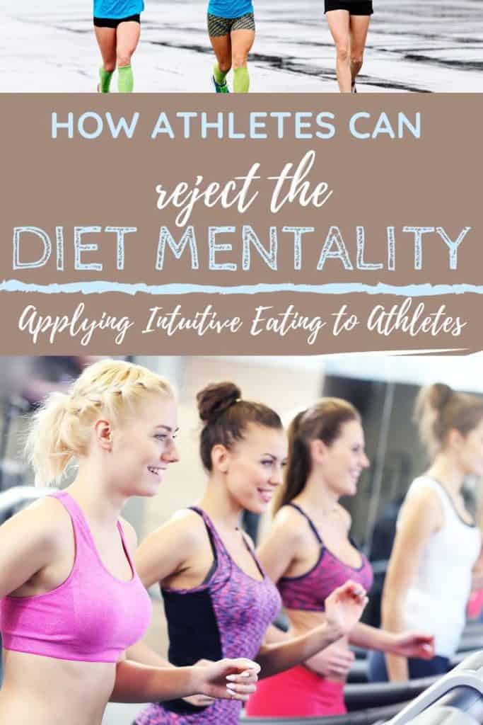 Women on treadmill with text overlay about rejecting diet mentality