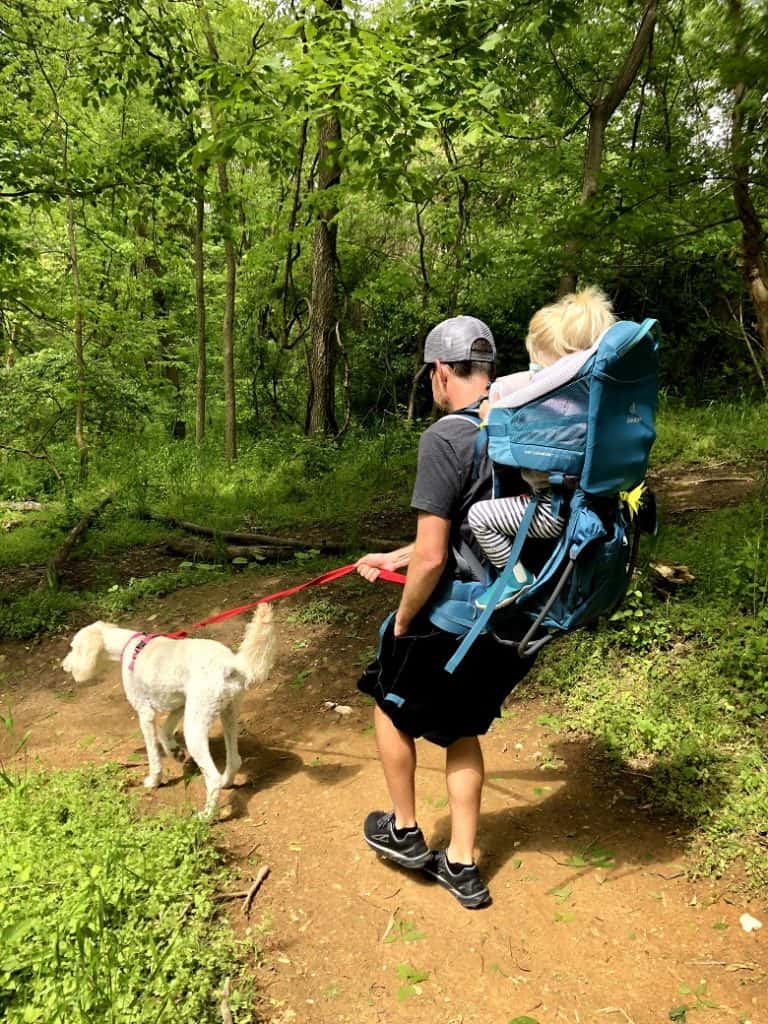 hiking pack with a toddler