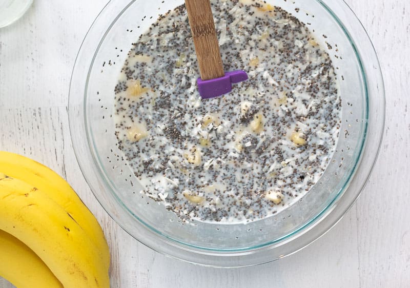 ingredients for banana chia seed pudding in mixing bowl | www.bucketlisttummy.com 