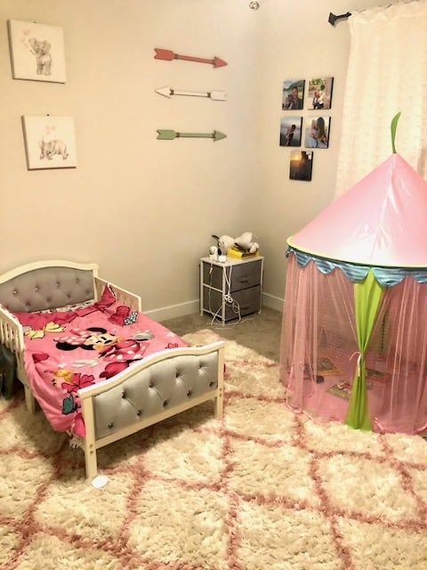 toddler bed, tent and room