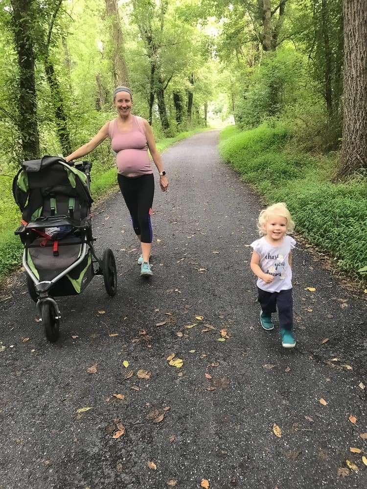 walking on c&o canal with toddler and stroller