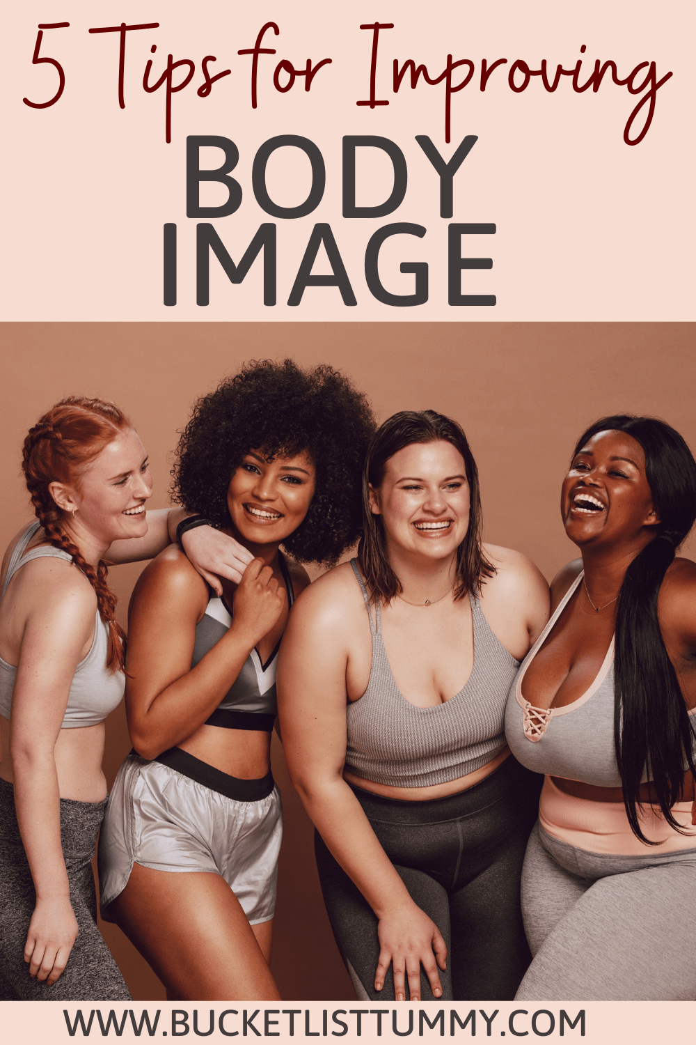 graphic with 4 women in sports bras promoting body diversity with text overlay