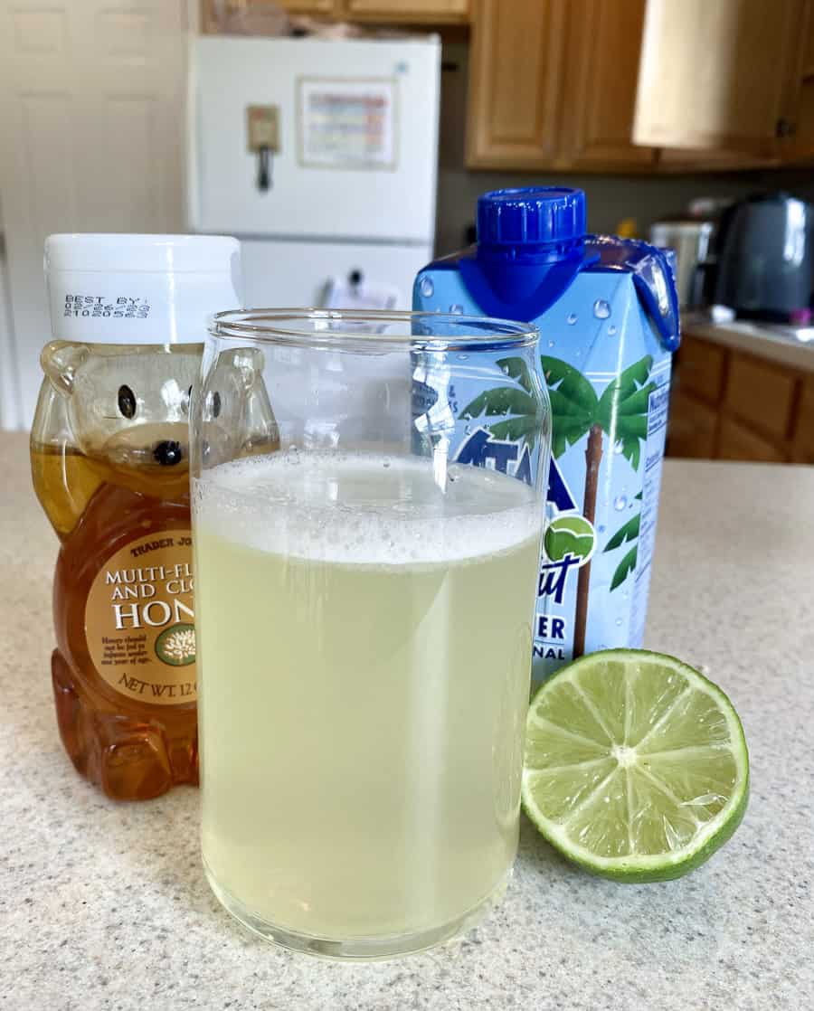 homemade electrolyte drink with coconut lime flavor